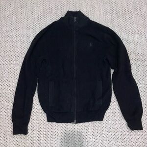 Ralph Lauren Black Zip-Up Ribbed Sweater Jacket